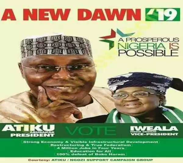 2019 Presidential Campaign Poster of Atiku and Ngozi Okonjo-Iweala Surfaces Online (Photo)
